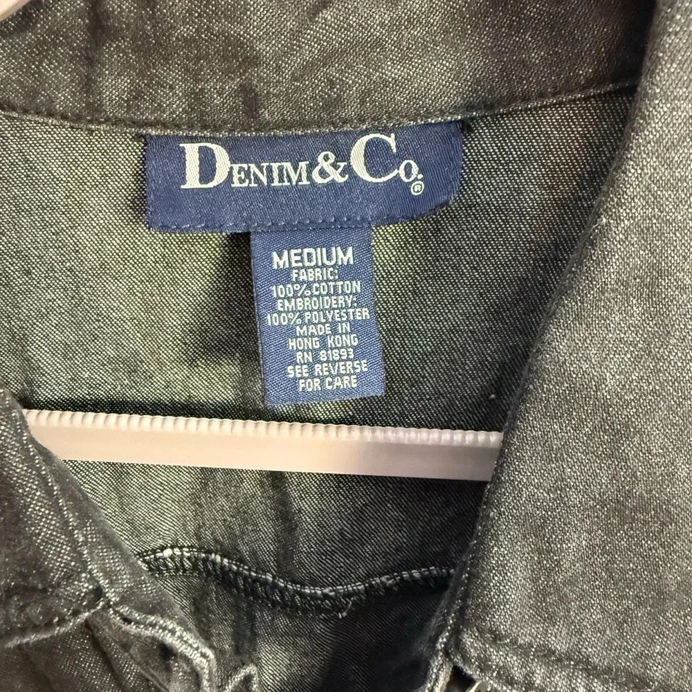 Denim&Co Women's Dark Gray Embroidered Jean Jacket